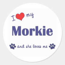 I Liebe mein Morkie (weiblicher Hund) Runder Aufkleber