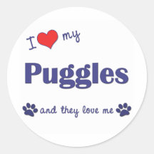 I Liebe mein Puggles (mehrfache Hunde) Runder Aufkleber