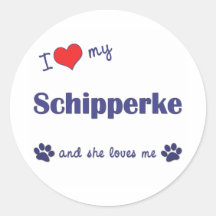 I Liebe mein Schipperke (weiblicher Hund) Runder Sticker