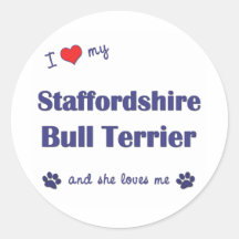 I Liebe mein Terrier Staffordshires Stier (weiblic Runde Sticker