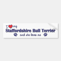 I Liebe mein Terrier Staffordshires Stier (weiblic Auto Sticker