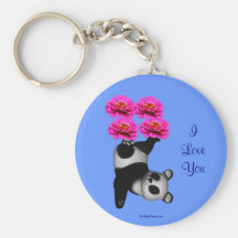 I Liebe Sie Panda-Bärn-Blumen-Foto Keychain Schlüsselbänder