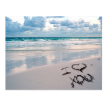 I Liebe Sie, Sand-Schreiben auf dem Strand Postkarte