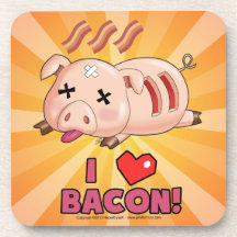 I Liebe-Speck mit Kawaii lustigem Schwein und rote Drink Untersetzer