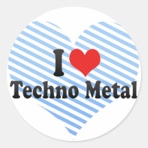 I Liebe Techno Metall Runde Sticker