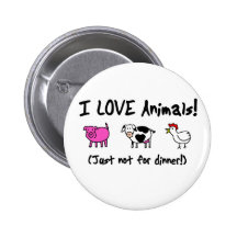 I Liebe-Tiere vegetarisch Anstecknadelbutton