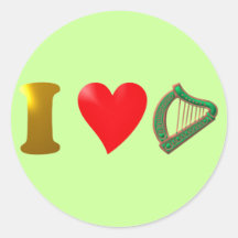 Ich liebe Irland I love Ireland Harfe harp Runde Sticker