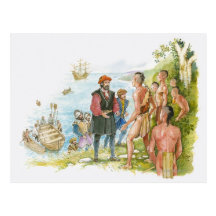Illustration von Jacques Cartier unterhalten mit Postkarte