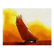 Impressionist-Vintage laufende Yacht-Postkarte