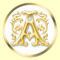 Initial A Round Sticker in Gold aufkleber