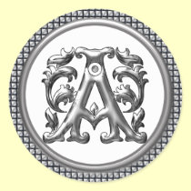 Initial A Round Sticker in Silver aufkleber