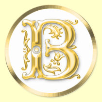 Initial B Round Sticker in Gold aufkleber