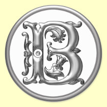 Initial B Round Sticker in  Silver aufkleber