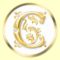 Initial C Round Sticker in Gold aufkleber