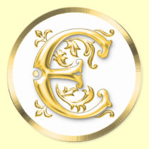 Initial E Round Sticker in Gold aufkleber
