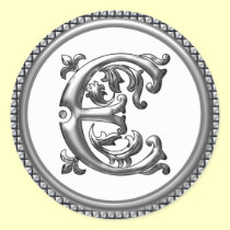 Initial E Round Sticker in Silver aufkleber