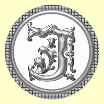 Initial J Round Sticker in Silver aufkleber