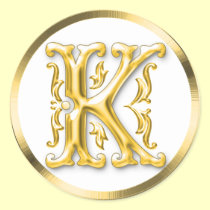 Initial K Round Sticker in Gold aufkleber