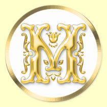 Initial M Round Sticker in Gold aufkleber