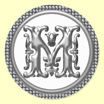 Initial M Round Sticker in Silver aufkleber