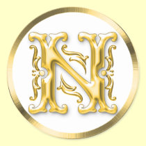 Initial N Round Sticker in Gold aufkleber