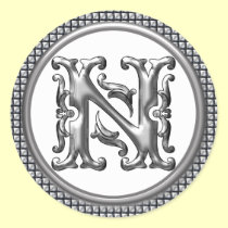 Initial N Round Sticker in Silver aufkleber