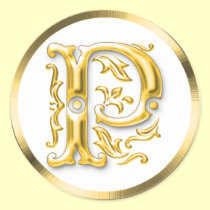 Initial P Round Sticker in Gold aufkleber