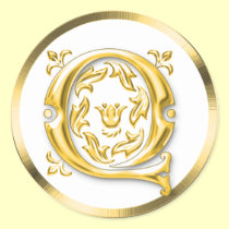 Initial Q Round Sticker in Gold aufkleber