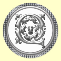 Initial Q Round Sticker in Silver aufkleber