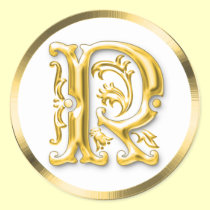 Initial R Round Sticker in Gold aufkleber