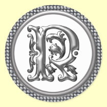 Initial R Round Sticker in Silver aufkleber
