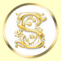 Initial S Round Sticker in Gold aufkleber