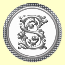 Initial S Round Sticker in Silver aufkleber
