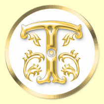 Initial T Round Sticker in Gold aufkleber