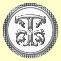 Initial T Round Sticker in Silver aufkleber