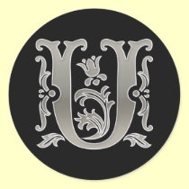 Initial U Round Sticker in silver aufkleber