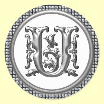 Initial U Round Sticker in Silver aufkleber