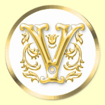 Initial V Round Sticker in Gold aufkleber