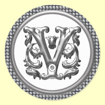 Initial V Round Sticker in Silver aufkleber