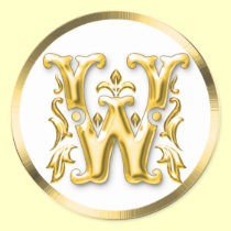 Initial W Round Sticker in Gold aufkleber