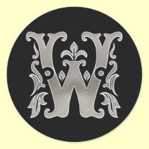 Initial W Round Sticker in silver aufkleber
