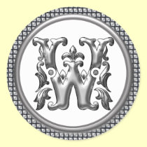 Initial W Round Sticker in Silver aufkleber