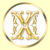 Initial X Round Sticker in Gold aufkleber