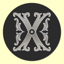 Initial X Round Sticker in silver aufkleber