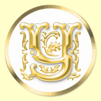 Initial Y Round Sticker in Gold aufkleber