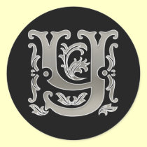 Initial Y Round Sticker in silver aufkleber