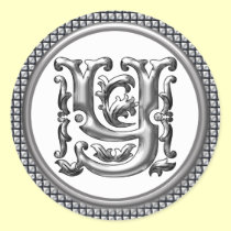Initial Y Round Sticker in Silver aufkleber