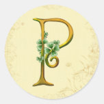 Irisches Goldmonogramm P Runde Aufkleber