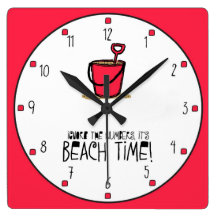 It is Beach Time! Red Square Wallclocks
