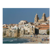 Italien, Sizilien, Cefalu, Stadtansicht mit Duomo  Postkarten